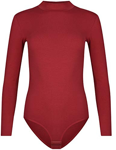 Evoni Damen Body langarm I blickdichter Bodysuit mit Halbkragen für Frauen I Langarmbody aus Baumwolle I Women Body Shaper I Jumpsuit
