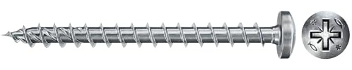 fischer 670340 FPF Power-Fast II 4.5 x 50mm Chipboard Wood Screws, Pan Head with Phillips, Fully Threaded, Galvanised Blue Passivated, Box of 200
