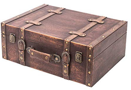 HMF VKO103 Vintage Koffer aus Holz | 44 x 32 x 16 cm | Groß | Deko Klassik