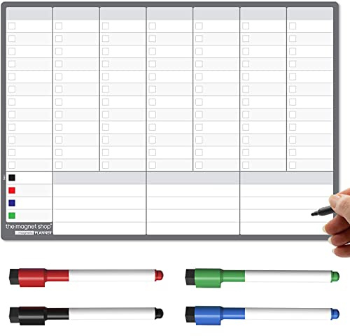 The Magnet Shop Magnetischer Wochenplaner und Organizer - Komplett personalisierbares Whiteboard für Familienaufgaben und Mahlzeitenplanung - A3 Größe (42cm x 30cm) mit 4 kostenlosen Stiften