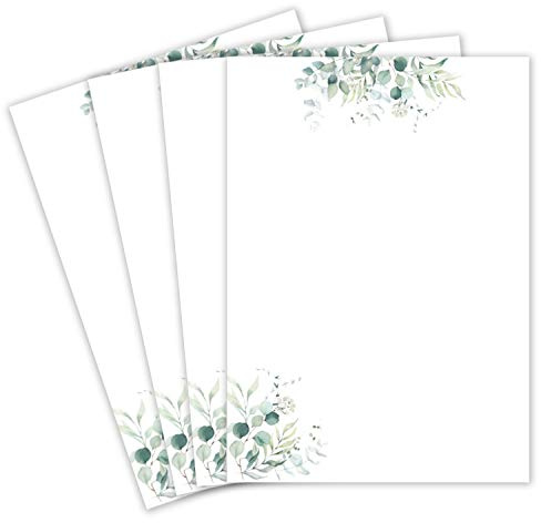 50 Briefbogen DIN A4 - Naturpapier in Creme mit Eukalyptus-Zweigen - 120 g/m² - 21,0 x 29,7 cm Briefpapier bedruckbar zum selbst Beschreiben ideal für Einladungen zu Hochzeit und Geburtstag