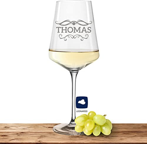 Deitert Leonardo Weißweinglas mit Namen oder Wunschtext graviert - PUCCINI - großes 560ml Glas - personalisiertes Weinglas als Geschenkidee für Männer und Frauen Motiv (Barock01)