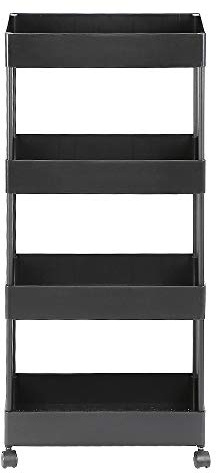 Mobiler Aufbewahrungswagen auf 4 Ebenen, Küchenwagen, Rollwagen, Aufbewahrungswagen für Badezimmer, kleine Räume, Küche und Büro, 20 cm schmaler Seite (schwarz)