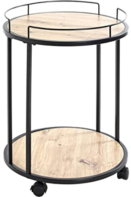 HAKU Beistelltisch rund auf Rollen Eiche schwarz MDF Platte Melamin Metallgestell runder Couchtisch - Maße: H 60 x Ø 45 cm Style: Modern
