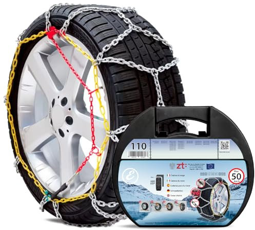Catene Da Neve Auto Macchina In Metallo 9 mm Omologate Montaggio Rapido Per Auto Macchina Furgone SUV Camion Tensionatore Autobloccante (Misura 110)
