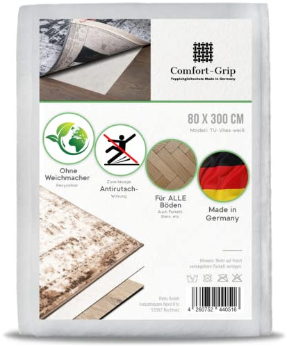 Comfort-Grip Teppichunterlage -OHNE WEICHMACHER- (80x300 cm, Vlies-Weiß) Antirutschmatte für Fußmatte und Teppich, Antirutschunterlage, Anti Rutsch, Rutsch Stop, rutschfest