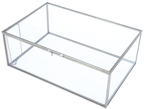 HighFree Vintage Glass Box with Lid - Clear Jewelry Glass Display Box Keepsake Box - Home Decor Decorative Box for Trinket Rings Bracelet (Silver, Large)