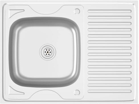 vidaXL Spüle mit Abtropffläche Set Silbern 800x600x155 mm Edelstahl