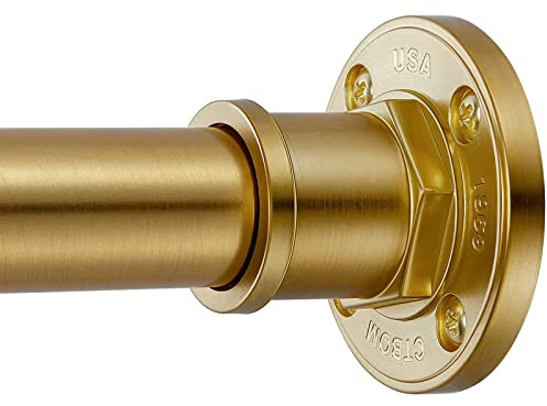 BRIOFOX Industrial Shower Curtain Rod - 2-in-1 Design Tension Curtain Rod - Never Rust Non-Slip 43 to 72 Inch Metal Steel, Gold Window Curtain Rod