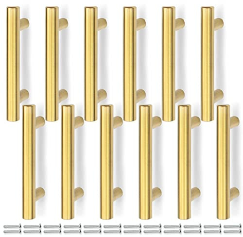 Bwintech 4 Zoll (2.5 Zoll Loch Mitte) Gold Cabnet zieht Küchenschrank Griffe, Edelstahl, ideal für Cabnet, Schublade, Schrank, 12-teilig