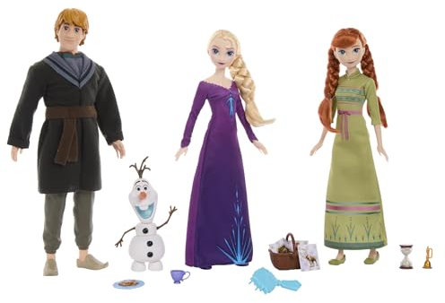 DISNEY Frozen Die Eiskönigin - Party Set mit beweglicher Anna, Elsa und Kristoff Puppen, Schneemann Olaf, Zubehör, für Kinder ab 3 Jahren, HLW59