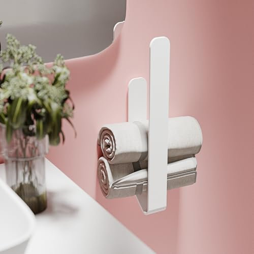 Aikzik Handtuchhalter, Handtuchhalter ohne Bohren, Aluminium Vollmetall Handtuchstange für Bad & Küche, Weiß