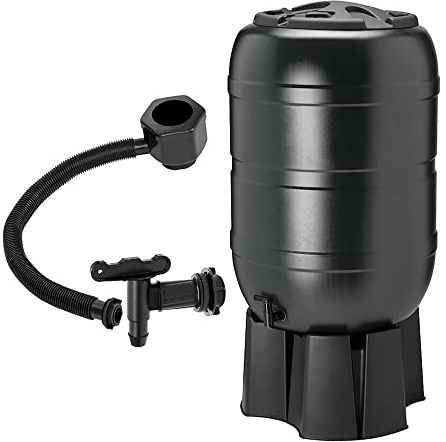 100L or 210L Outdoor Rainwater Slim Line Black Water Butt Complete With Tap Stand Filler Kit & Lid (210 Litre)