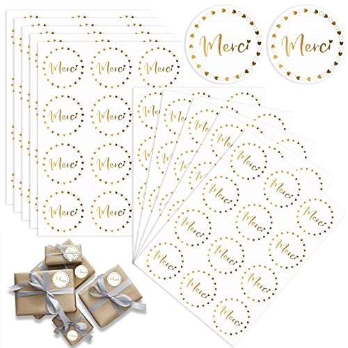 120 Autocollant Merci Étiquettes Stickers Auto-Adhésif, Bomtop Rond Remerciement Scrapbooking Bricolage pour Boîte d'Emballage Cadeau Sac Enveloppe Cartes de Vœux Anniversaire Mariage Noël Fête (Or)