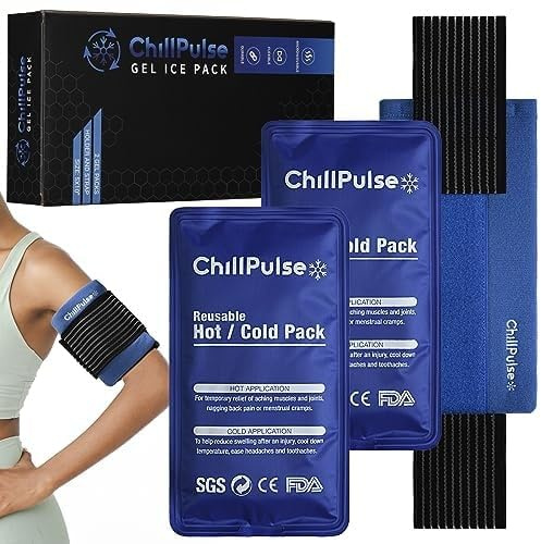 2 Poche de Glace en gel froid 25,4 X 12,7 cm Réutilisable avec Sangles- Vessie de glace Cervicales douloureuses, Jambes, Bras, genou, cheville et Avant-Bras