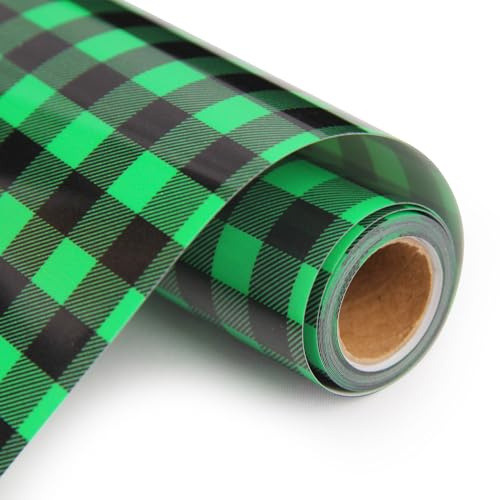 Weihnachten HTV Plotterfolie Textil Schwarz-grünes Karo Flexfolie Plotter Textil, Flexfolie Bügelfolie Plotter Heat Transfer Vinyl für DIY T-Shirt, Transferfolie Plotter Flexfolie