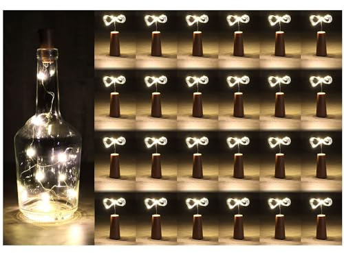 com-four® 24x LED-Flaschenlicht - Korken-Lichterketten in Warmweiß | Batteriebetriebene Mini-Leuchten für leere Wein- und Sektflaschen- Stimmungslicht für den Innenbereich