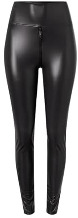 Newdvmmss Leggings elásticos de Piel sintética con Cremallera bidireccional en la Entrepierna, Leggings elásticos de Piel sintética Mate para Mujer, Negro, L