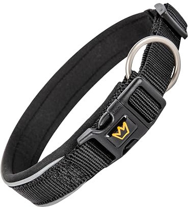 Rudelkönig Hundehalsband Paola - Verstellbares Halsband Hund aus Nylon - Reflektierendes Hundehalsband mittelgroße Hunde in schwarz