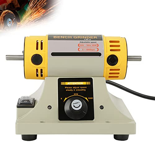 Ejoyous Poliermaschine Schmuck, Doppelschleifer Elektroschleifer Polierbock Poliermaschine für Schmuck 3 0-10000 U/min 220V 350W mit 2 Polierrädern, 4 Zubehör, 1 Sechskantschlüssel, 2 Schrauben