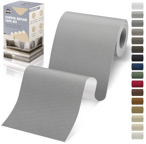 Parche Adhesivo de Tela, 10x200 cm Exterior Parches de Reparación de Lona, Impermeable Parches para Tela Autoadhesivo para Sofá, Cortina, Toldos, Asiento de Coche, Tumbona, Gris