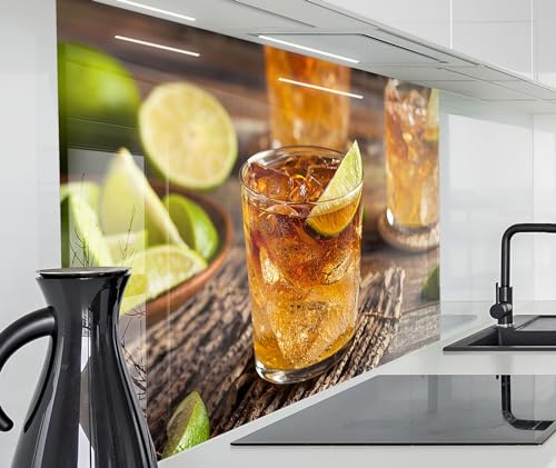 timalo Spritzschutz Wand für Herd, Küche Küchenrückwand Glasoptik | Acryl Glas 2mm | Glasrückwand Acrylglas Wandpaneele Rückwandschutz Platte | 60x40cm Cocktail mit Limetten