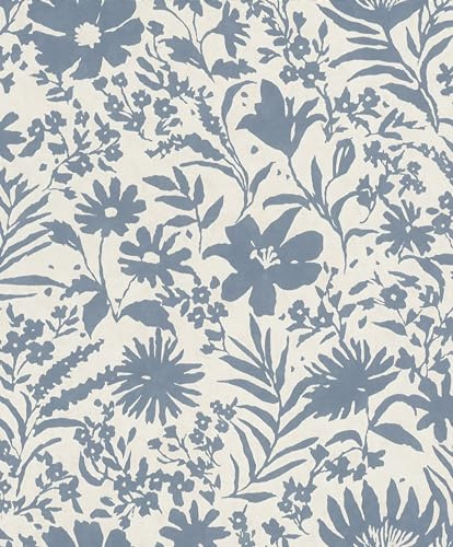 Rasch Tapete 330410 - Vliestapete mit Blumen in Blau, Beige aus der Kollektion Paraiso - 10,05m x 0,53 m (LxB)