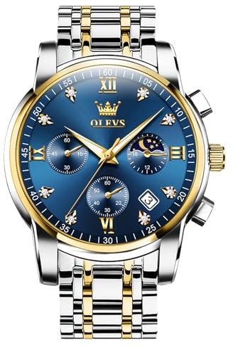 OLEVS Edelstahl Herrenuhren Chronograph Modern Quarz Analog Armbanduhr | Herren Uhr Datum Leuchtend Wasserdicht Herrenarmbanduhr Metallarmband Geschenke für Männer