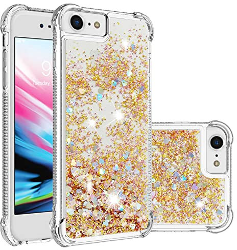 Bling Hülle für iPhone SE 2020 Handycase, Glitzer Flüssig Handyhülle Silikon Schutztasche Bumper Silikon Handy Hülle Durchsichtig Quicksand Taschen Hard kompatibel mit iPhone SE 2022/6/7/8/SE 2020