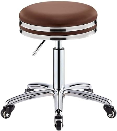 Drehhocker mit Rollen, Friseurhocker, spezieller Rollstuhl für Salons, Friseursalons, Friseure, Maniküre, Haarschneiden, drehbarer Rollhocker (Farbe: Braun)