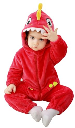 Doladola Baby pojkar flickor flanell djur enhörning sparkdräkt småbarn overaller spädbarn outfit(3-4 år,Röd haj)