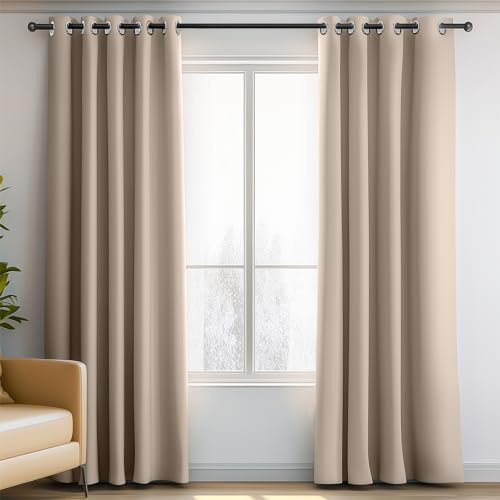 ORINOVA Blickdichte Vorhänge Thermovorhang Fenster Verdunkelung 107x183 cm Beige Schlafzimmer Wohnzimmer 2er Set Blackout Curtains mit Ösen