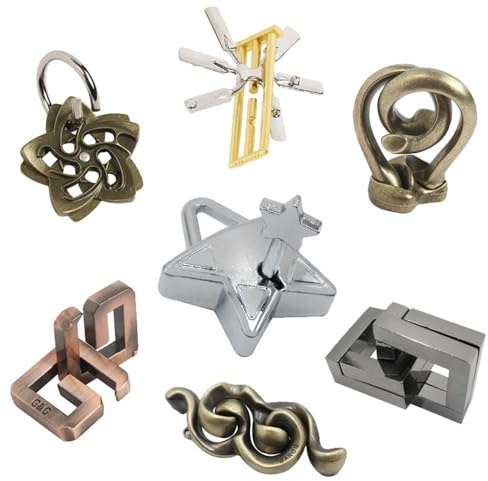 OBEST 7 stycken pusselspel metall pusselset, IQ-test logikspel tankespel, metall upplåsning leksak magisk 3D-lås, hög svårighet vuxna och barn utmaning leksak