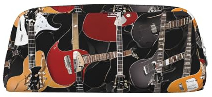 ASPOIJHN Bunte Gitarren, vielseitiges Leder-Federmäppchen, stilvolle Aufbewahrungstasche für Schule, Büro, Schreibwaren, Kosmetiktasche, Münzen, Organizer, silber, Einheitsgröße, Krawattenetui