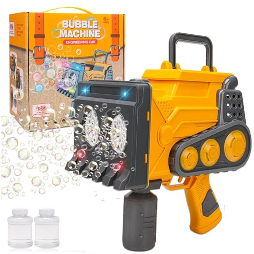 COIL Pistola per bolle di sapone, macchina automatica per bolle di sapone, 15000+ bolle/minuto, LED, cavo USB, 2 x 100 ml di acqua bolla