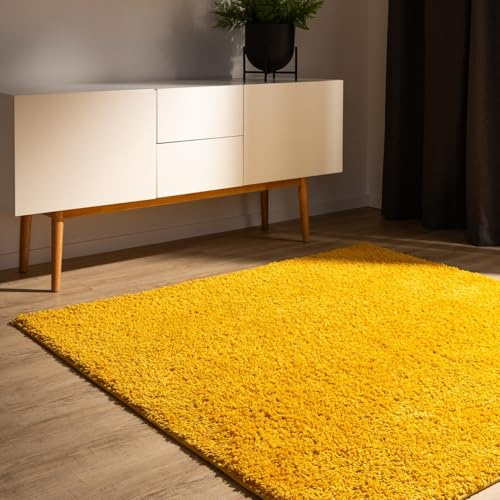 benuta Basic Tappeto salotto a pelo alto Sohari - Giallo 200x200 cm - Minimalista - Morbido lavabile - Camera letto, corridoio, sala pranzo, soggiorno - Pavimento riscaldato