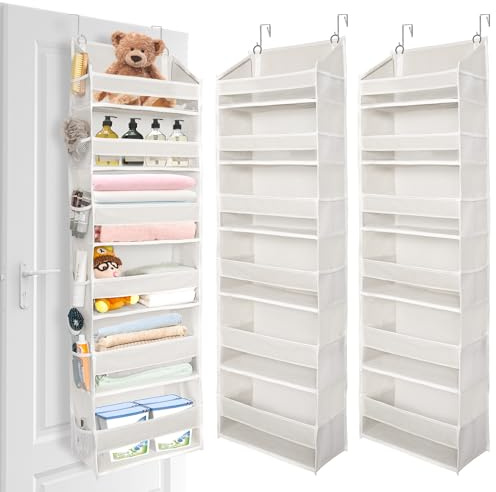 ULG 2er-Pack Tür-Aufbewahrungssystem mit 6 großen Fächern und 12 Seitentaschen, Tragkraft 50 lbs, zum Aufhängen an der Tür, für Schlafzimmer, Badezimmer, Vorratskammer und Kinderzimmer, beige