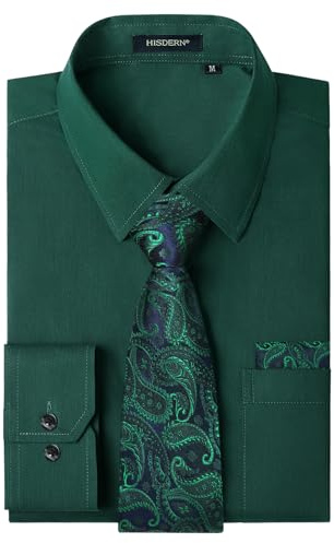 HISDERN Herren Hemd Langarm Formelle Hemd mit Krawatte Unifarben Businesshemden Regular Fit Freizeithemden für Männer mit Brusttasche S-4XL