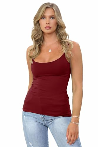 Hamishkane® Womens Plain Bodycon Cami Strappy Sleeveless Tank Tops, Slim Fitted Scoop Neck Vest Tops Women UK, Stretchy Gym Wear, Casual Summer Ladies Vest Wine