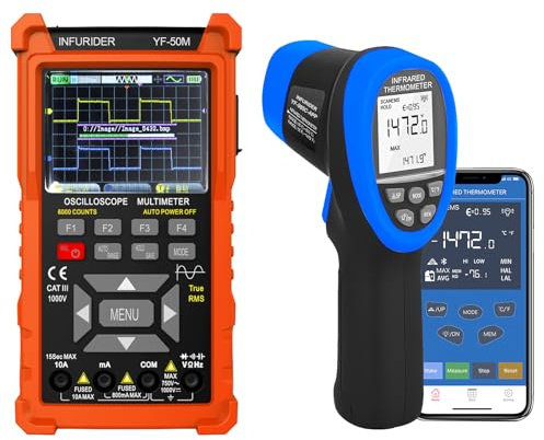 3 in 1 Multimeter Oszilloskop, 50MHz Digital Oziloskop-multimessgerät 2 Kanal, 200M/280MSa/s, 6000 Zähler Multitester, Infrarot-Thermometer Enthalten