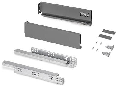Emuca - Schubladen-Kit für Küche und Bad, Höhe 131mm, Tiefe 300mm, 30 Kg, sanftes Schließen, Panels nicht enthalten, Stahl, Anthrazitgrau