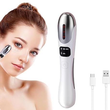 Appareil Anti Rides Soin Yeux, 5 modes 3 Niveaux D'intensité Masseur pour Yeux, 42°C Thérapie Thermique et Vibration à Haute Fréquence, pour Éliminer les Cernes et Poches Massage Visage et Lèvre