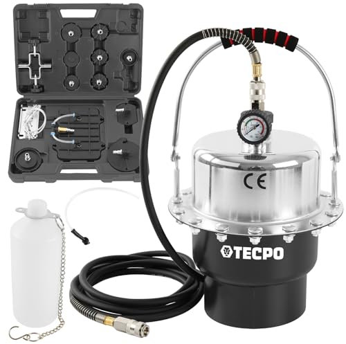 TECPO Bremsenentlüftungsgerät, 5 Liter Druckluft Bremsflüssigkeitwechselgerät Auto Universal Bremsenentlüfter mit Absaugbehälter und Adapter Set