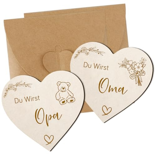 Bluckincle Oma Opa Schwangerschaft Verkünden Baby Verkündung Oma und Opa Schwangerschaftsverkündung Herzform Holz zum Grußkarte Verkündung Schwangerschaft