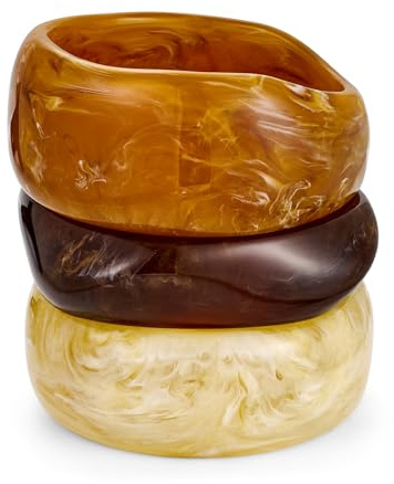 WOWORAMA 3pcs Chunky Acrylic Bangle Bracelets Set for Women Brown Stackable Acetate Resin Bangles Stack Bold Statement Chunky Bracelet Irregular Plastic Bracelets