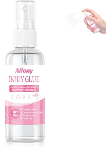 Allony Adesivo per la Pelle, per Calze a Compressione, Spalline, Gonne e Costumi da Ballerini, Trasparente, Forte Aderenza, Antiscivolo, Antisudore, Delicato Sulla Pelle, 60ml