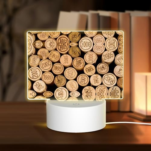 POEZJZW Wine Bottle Stopper with Vintage Pattern Led Lamp Base Night Light Acrylic USB 3 Mode for Room Cafe Bar Birthday Party