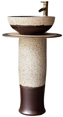 Lavabo Lavabo sur pied de salle de bain avec robinet et bonde, lavabo intérieur et extérieur en céramique Facile à installer
