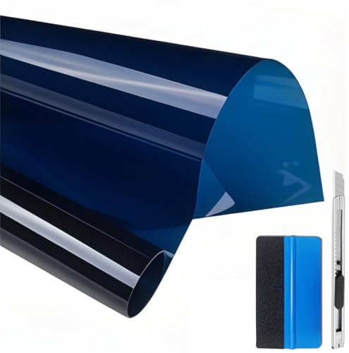 NewL Film Vitre Auto Pet Auto-Adhésif Protection UV 99% Bleu Foncé | Plusieurs coloris, dimensions 30x200 cm, épaisseur 0,06mm, outil de pose inclus, pour voitures, bureaux, magasins, vitres