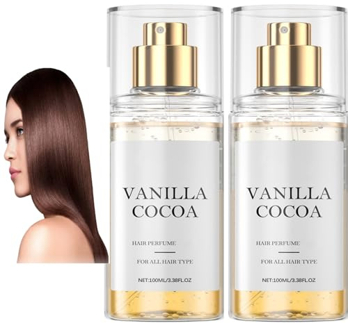 Parfum capillaire à la vanille et au cacao pour les femmes, adapté à tous les types de cheveux, doux et sans danger pour maman, femme et fille, spray longue durée à saveur de vanille (2PCS)